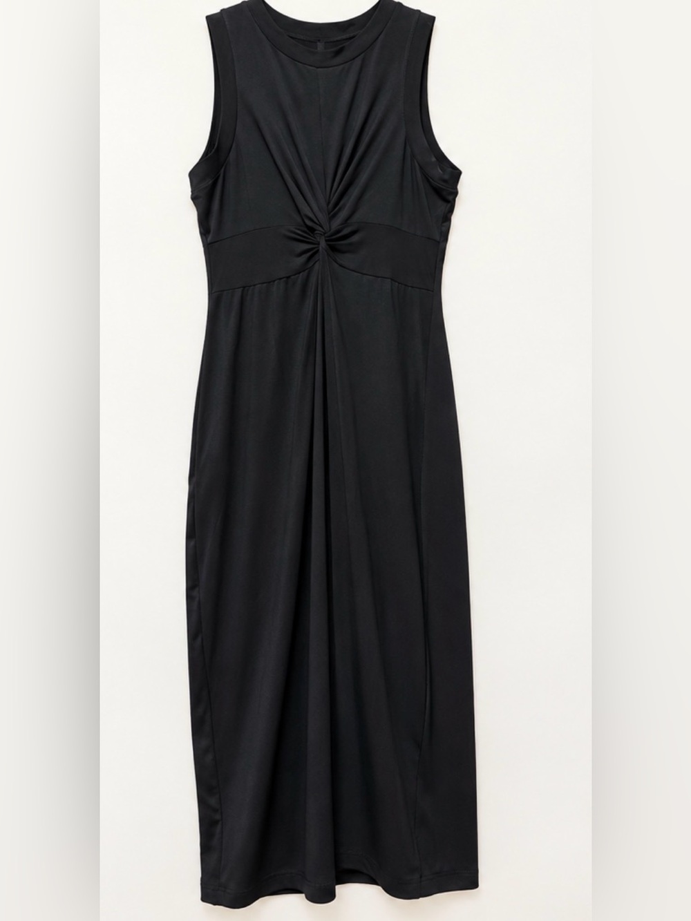 Black Sleeveless Twist Front Knee Length Dress | Size Medium